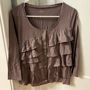 Garnet Hill Women's Brown Ruffle Blouse